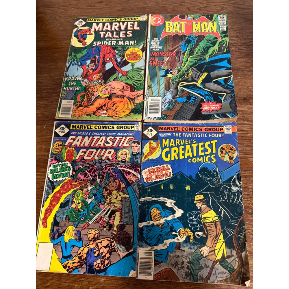 Vintage Comic Lot Batman Marvel Spider-Man Fantastic Four (4 Comics) Bronze Age